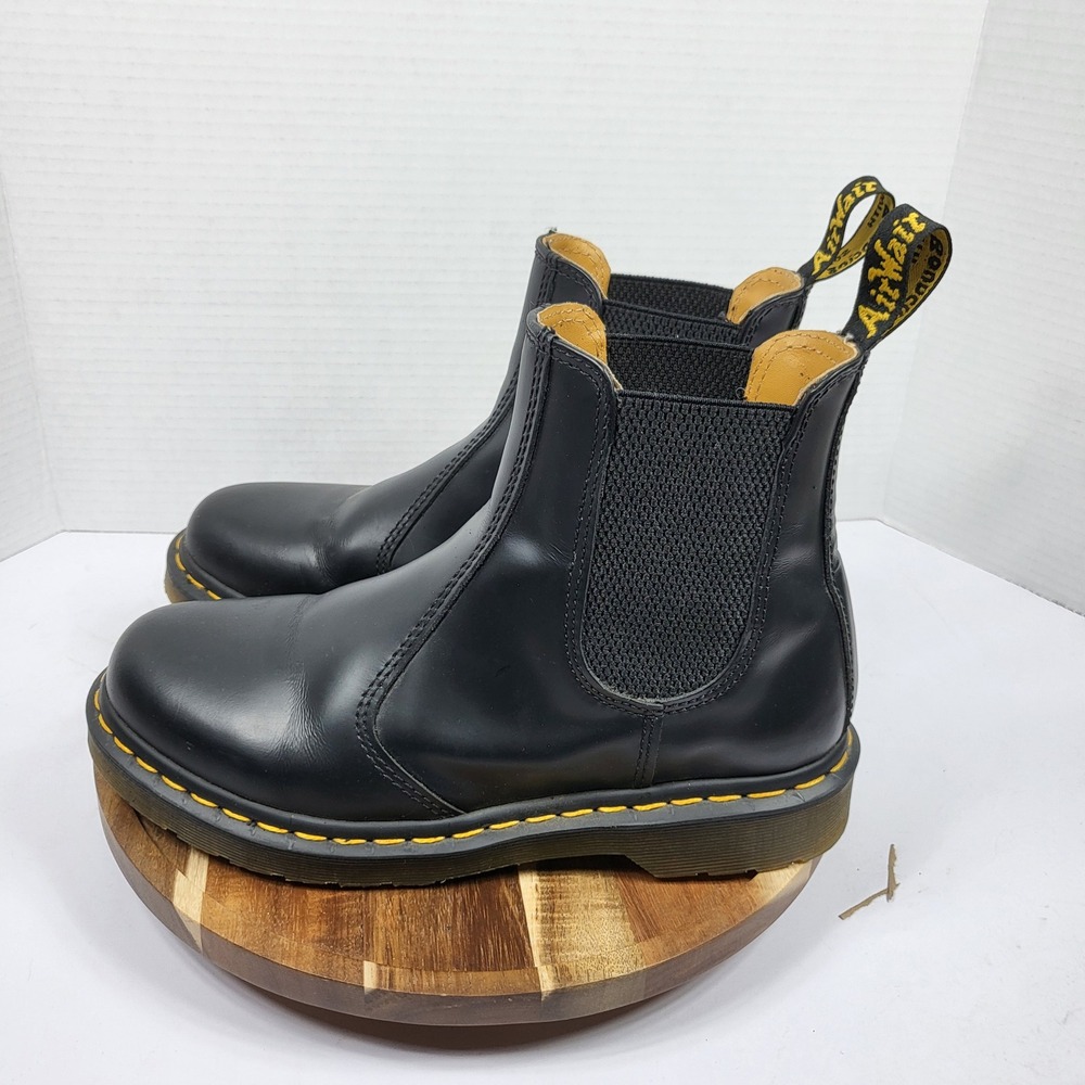 Dr. Martens 2976 Chelsea Boots Women 8 Black Good Smooth Leather Yellow Stitch